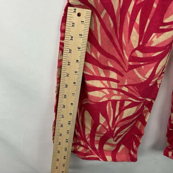 Tahari Pants Womens Large Fuchsia  Leaf Floral Print 100%Linen Classic Wide Leg - Picture 4 of 13
